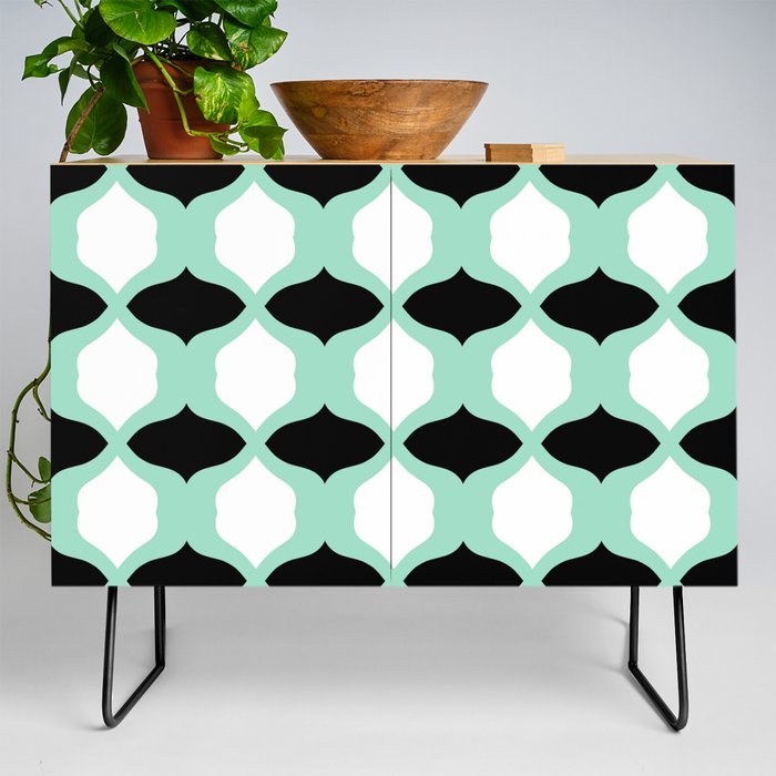 Soft Curves Pattern - Mint Green, Black and White Credenza
