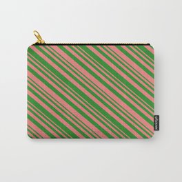 [ Thumbnail: Forest Green & Light Coral Colored Pattern of Stripes Carry-All Pouch ]