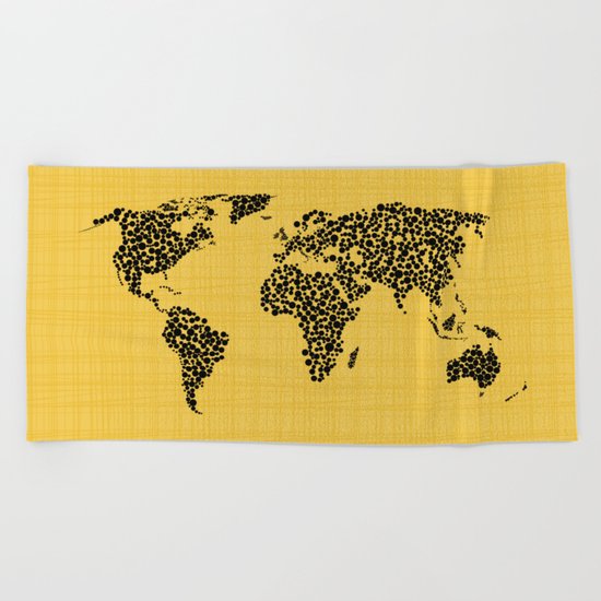 Yellow world map Beach Towel