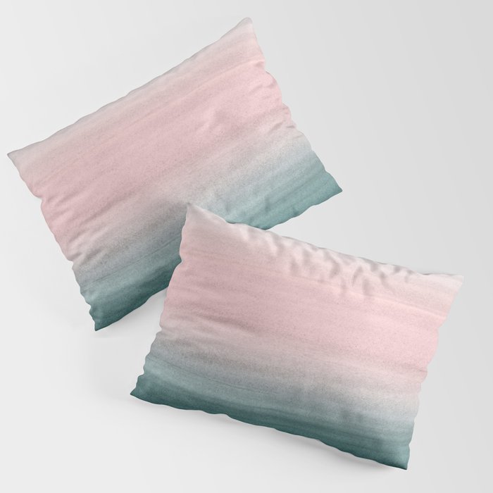 Touching Teal Blush Gray Watercolor Abstract #1 #painting #decor #art #society6 Pillow Sham