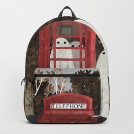 There Are Ghosts in the Phone Box Again... Backpack | Haunt, Overgrown, Digital, Red, Telephone, Decay, Rust, Retro, Creepy, Painting 