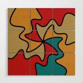 Abstract Curved Mid Century Modern Style Lines pattern - Red and Yellow Wood Wall Art