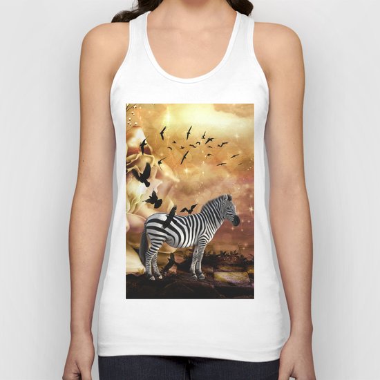 Beautiful zebra with birds Unisex Tank Top