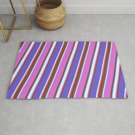 [ Thumbnail: Orchid, Brown, Slate Blue, and Light Cyan Colored Stripes Pattern Rug ]