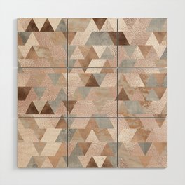 Copper and Blush Rose Gold Marble Triangles Wood Wall Art