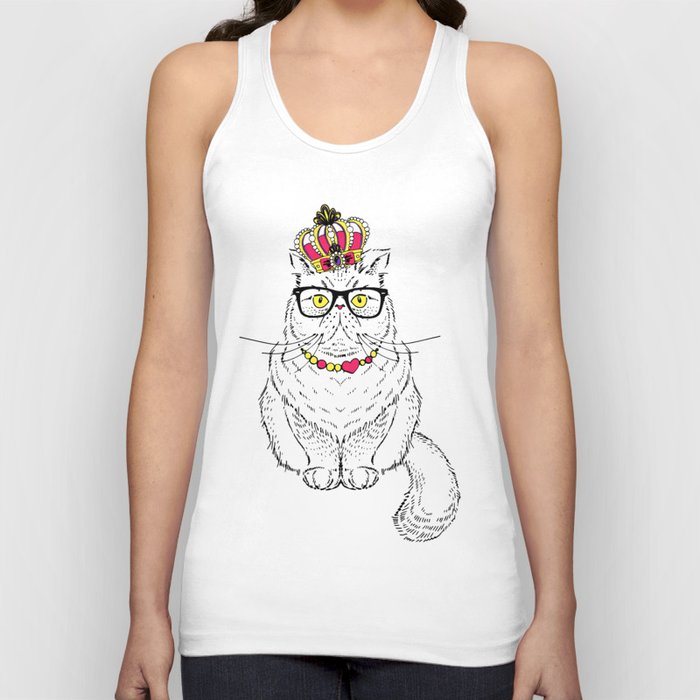 Pink White Geometric Queen Cat Crown Tank Top
