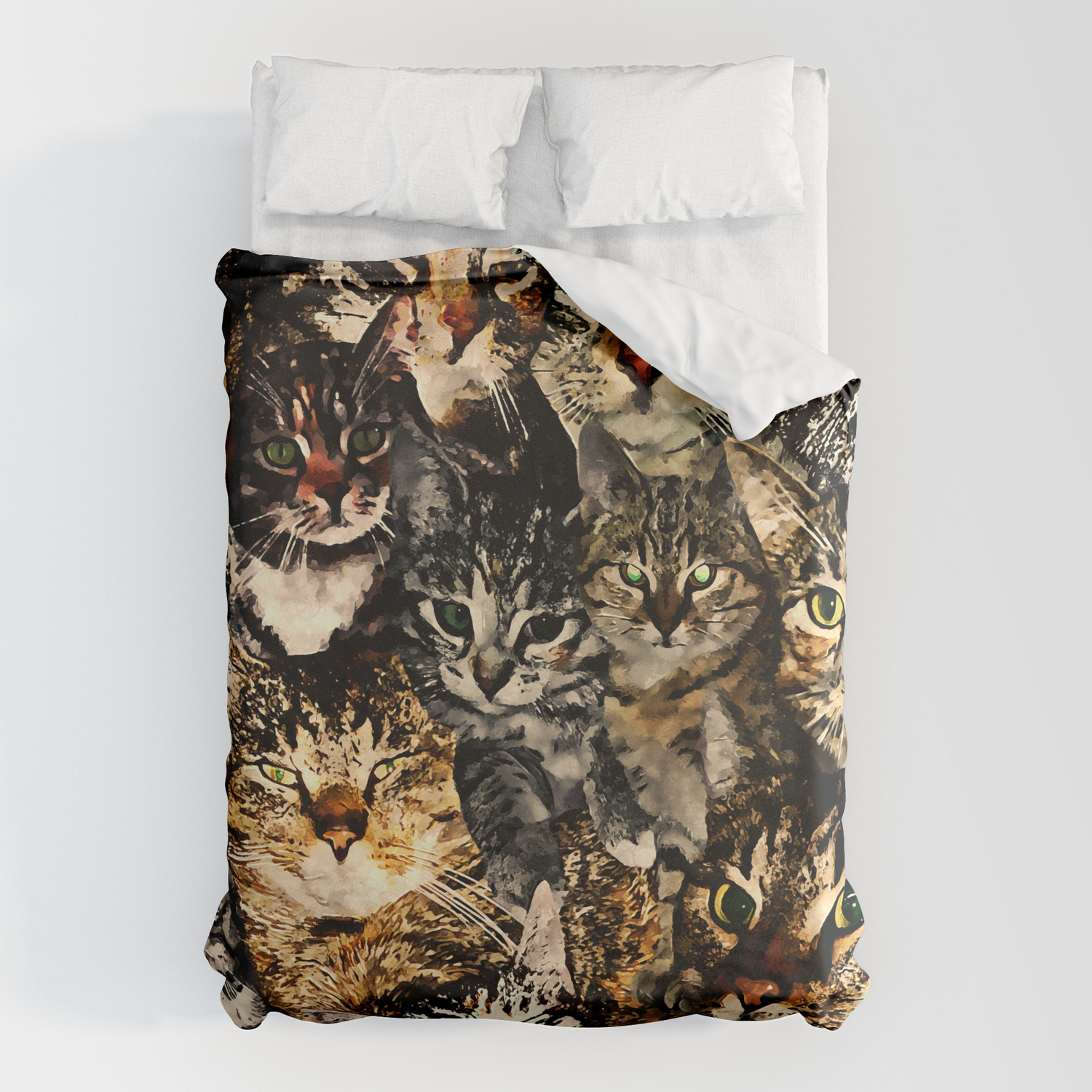 stopcontact kijk in abces cat collage our beloved kitten cats watercolor splatters Duvet Cover by gxp  design | Society6