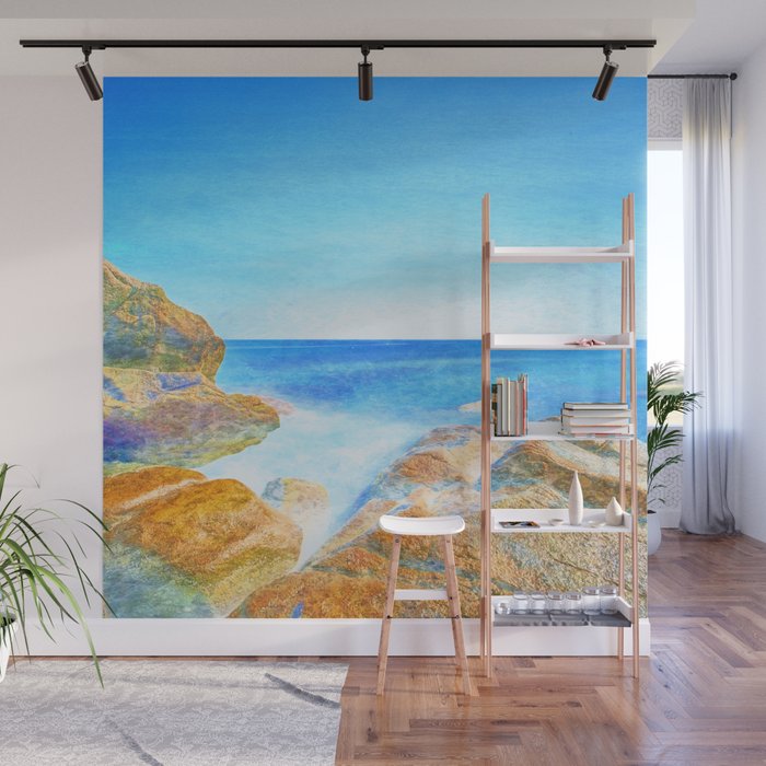 rock beach impressionism painted realistic scene Wall Mural