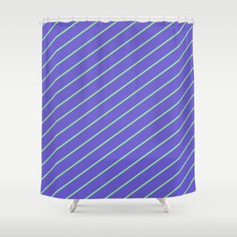[ Thumbnail: Light Green and Slate Blue Colored Lines/Stripes Pattern Shower Curtain ]