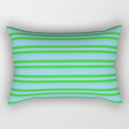 [ Thumbnail: Sky Blue & Lime Green Colored Stripes/Lines Pattern Rectangular Pillow ]