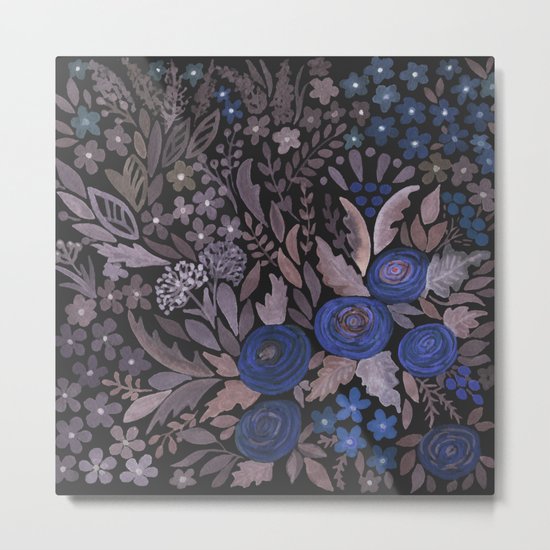 Watercolor blue flowers . The blue of the night . Metal Print