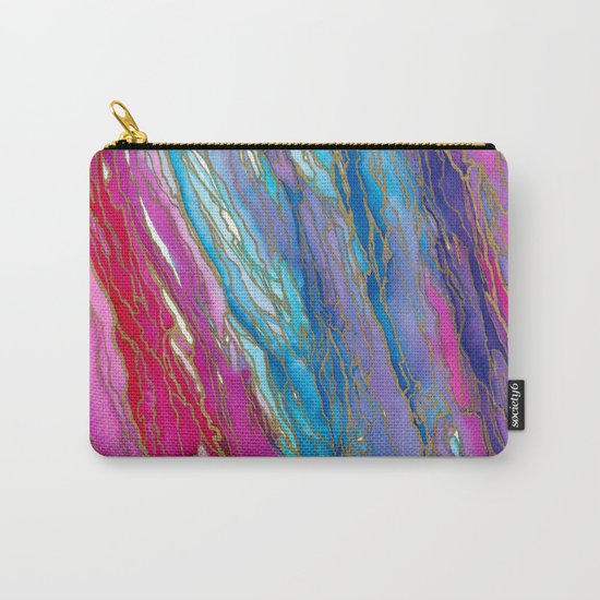 AGATE MAGIC PinkAqua Red Lavender, Marble Geode Natural Stone Inspired Watercolor Abstract Painting Carry-All Pouch