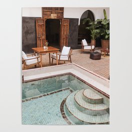 Swimming Pool In Riad Kasbah Marrakech Photo | Morocco Travel Photography Art Print | Arabic House Interior Design Poster