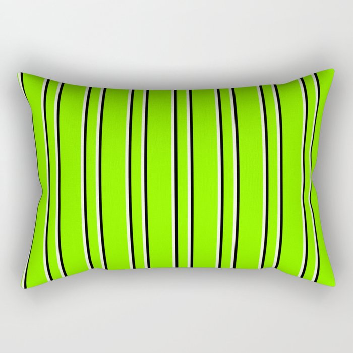 Chartreuse, Beige, and Black Colored Lined Pattern Rectangular Pillow