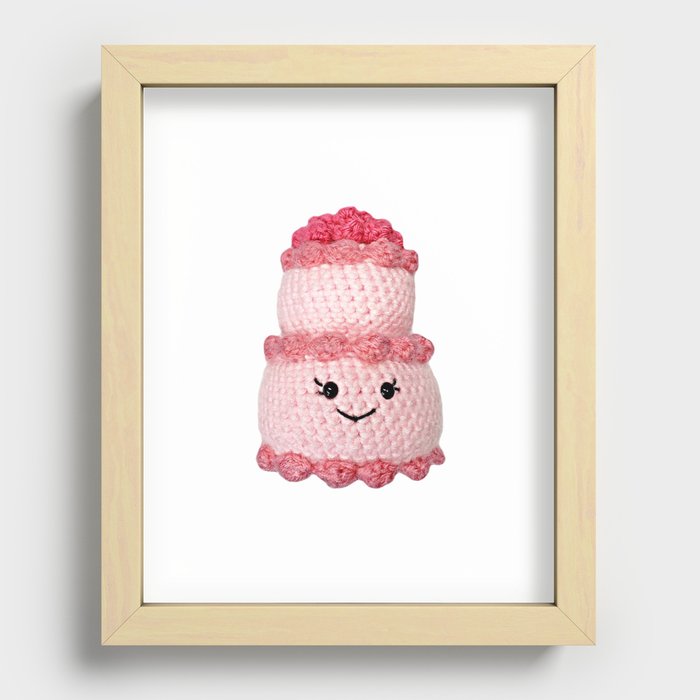 Cute Pink Crochet Cake Amigurumi Recessed Framed Print