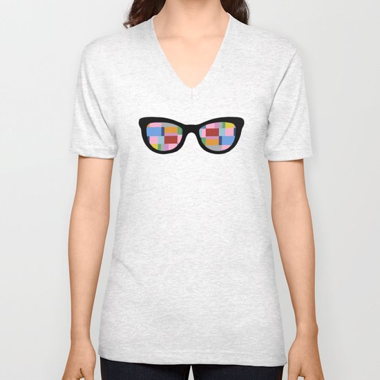 Square Eyes on Grey Unisex V-Neck