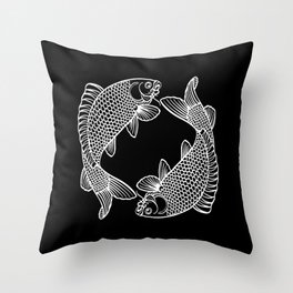 Black And White Koi Minimalist Line Drawing Throw Pillow