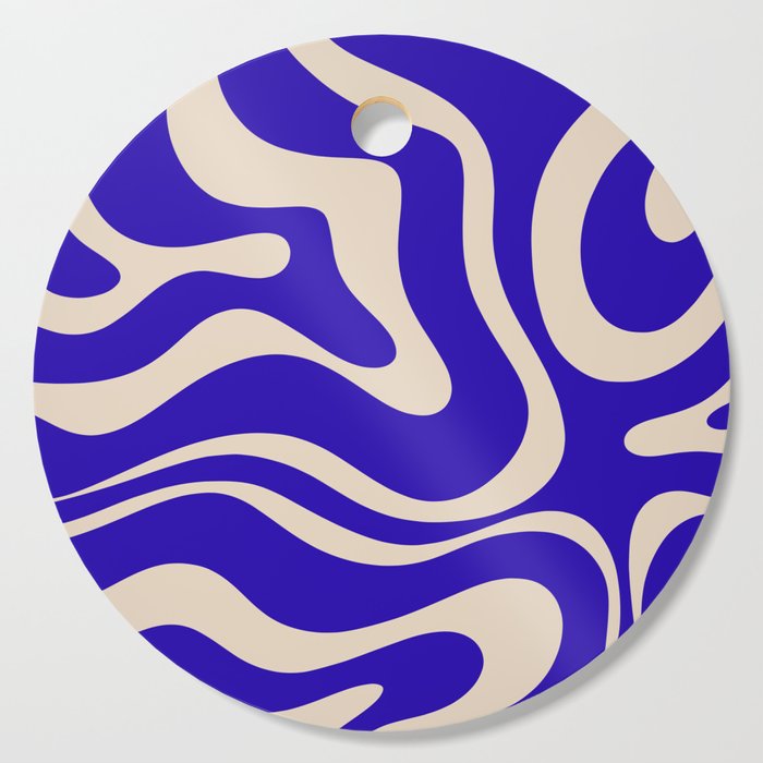 Modern Liquid Swirl Abstract Pattern Square in Cobalt Blue  Cutting Board