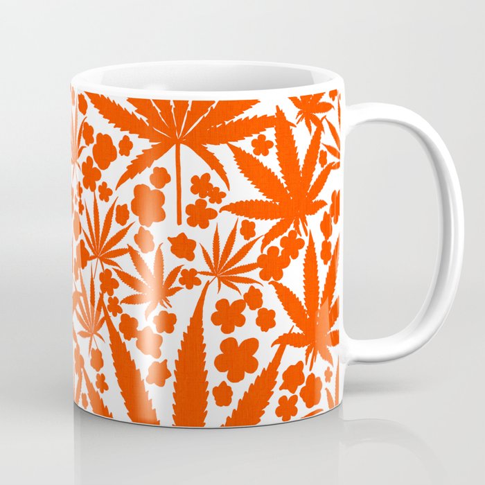 Modern Botanical Cannabis And Flowers Bold Red Coffee Mug