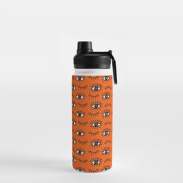 Hand Drawn Eyes Pattern - Orange Water Bottle