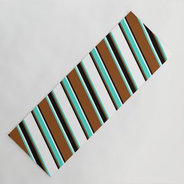 [ Thumbnail: Brown, Turquoise, White, and Black Colored Lines/Stripes Pattern Yoga Mat ]