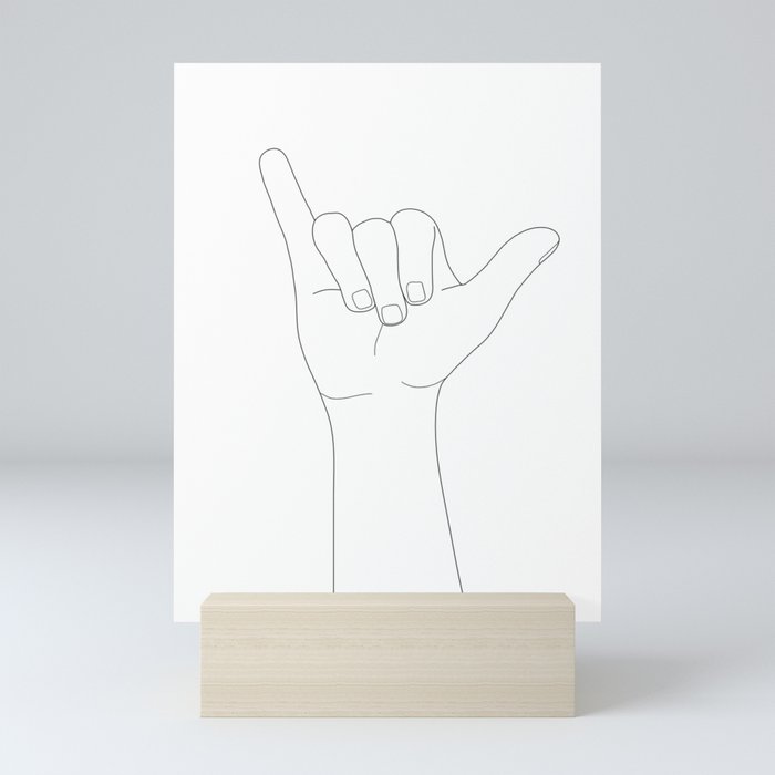 Minimal Line Art Shaka Hand Gesture Mini Art Print