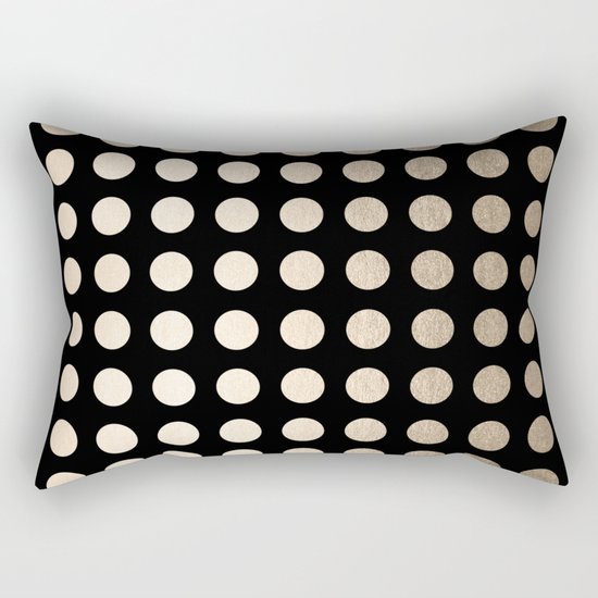 White Gold Sands Polka Dots on Midnight Black Rectangular Pillow