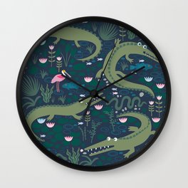 American Alligators and Roseate Spoonbills - Comeback Species by Cecca Designs Wall Clock