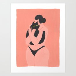Black Cat Babe Art Print