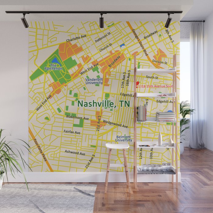 Map Of Nashville Tn Wall Mural By Efratul Society6