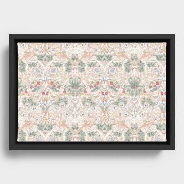 William Morris Vintage Strawberry Thief Soft Cream Pattern Framed Canvas