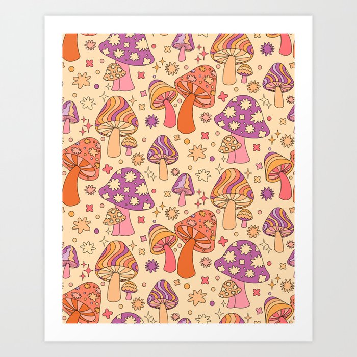 Purple & Orange Magic Mushrooms Art Print