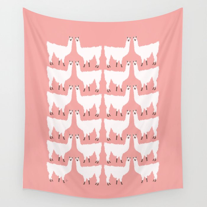 Llamas in Pink Wall Tapestry