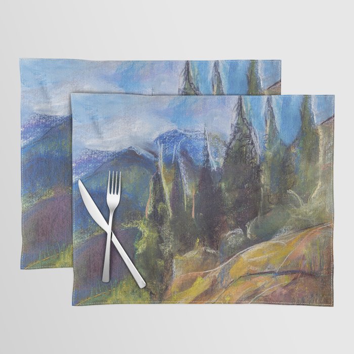 Pastel drawing of an Alpine Pine Forest Placemat