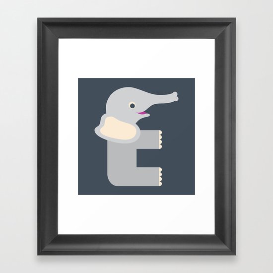 Letter E // Animal Alphabet // Elephant Monogram Framed Art Print
