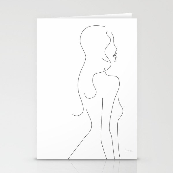 Minimalist Line Art Drawing Of A Girl With Long Hair Stationery