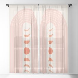 Mid Century Modern Geometric 40 in Coral Shades (Rainbow and Moon Phases Abstraction) Sheer Curtain
