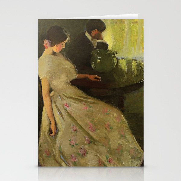 The Tiff, romantic portrait painting by Florence Carlyle  Stationery Cards