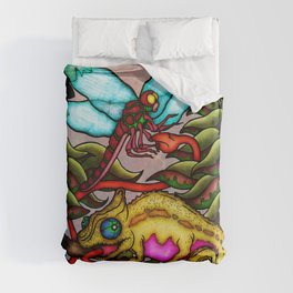 Chameleon and Dragonfly Stained Glass Duvet Cover