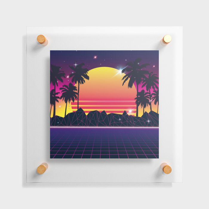 Flaming Sunset 80s Synthwave Floating Acrylic Print
