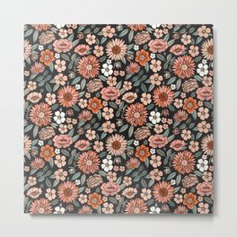 70s flowers - 70s, retro, spring, floral, florals, floral pattern, retro flowers, boho, hippie, earthy, muted Metal Print