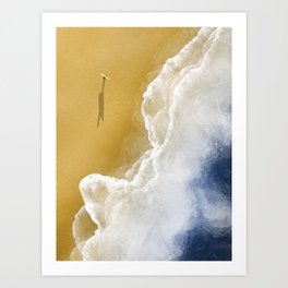 Surfer On The Beach From Above  Art Print