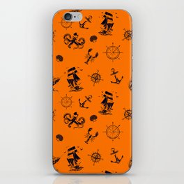 Orange And Blue Silhouettes Of Vintage Nautical Pattern iPhone Skin
