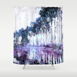 Monet : Poplars Lavender Periwinkle Deep Blue Shower Curtain