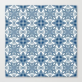 Cheerful Retro Modern Kitchen Tile Pattern Denim Blue Canvas Print