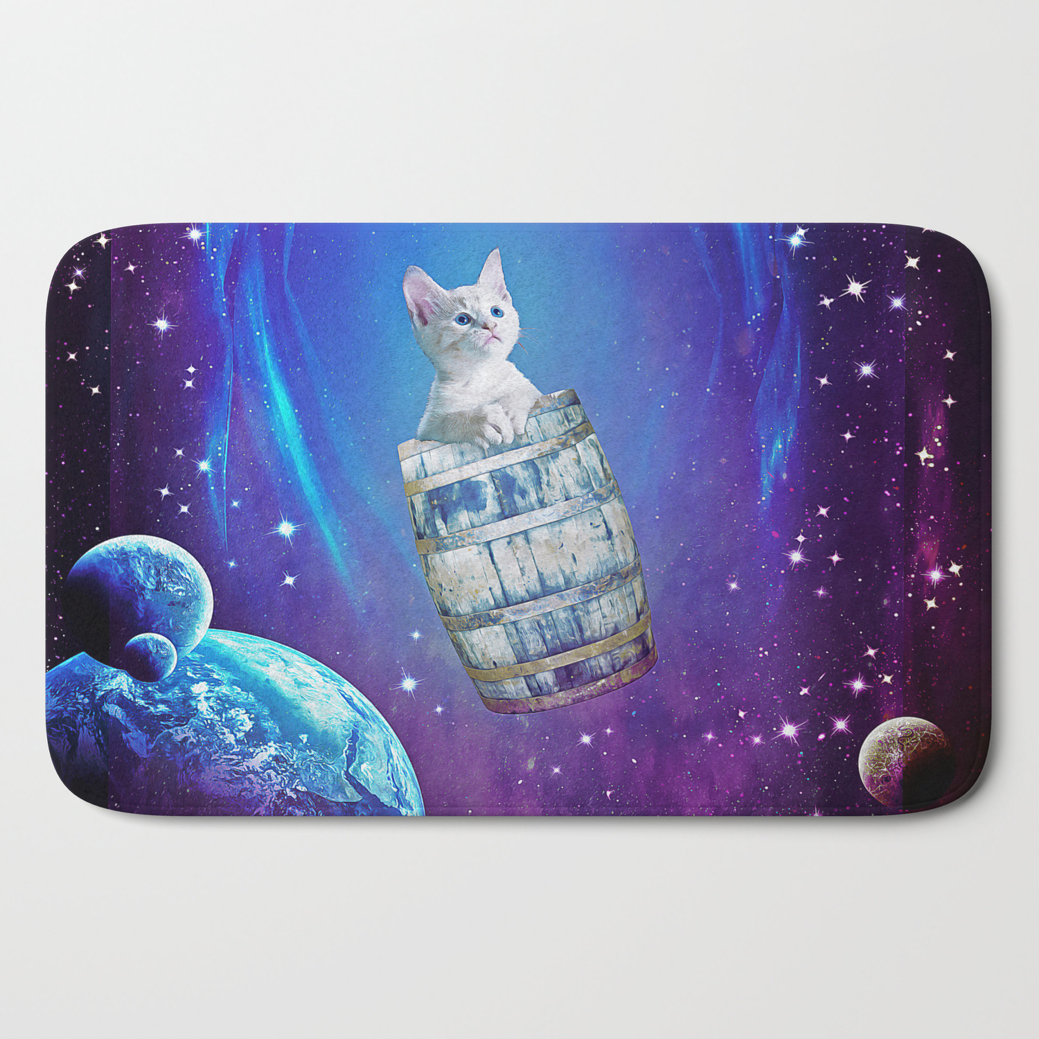 Space Cat In A Barrel Bath Mat By Fectd Society6