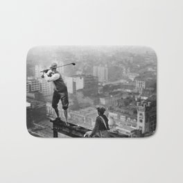 Tough Par Four - Golf Game at 1000 feet black and white photograph Bath Mat