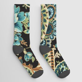 Brown Turquoise Paisley Floral Socks