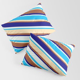 [ Thumbnail: Vibrant Deep Sky Blue, Beige, Sienna, Blue, and Mint Cream Colored Lines/Stripes Pattern Pillow Sham ]