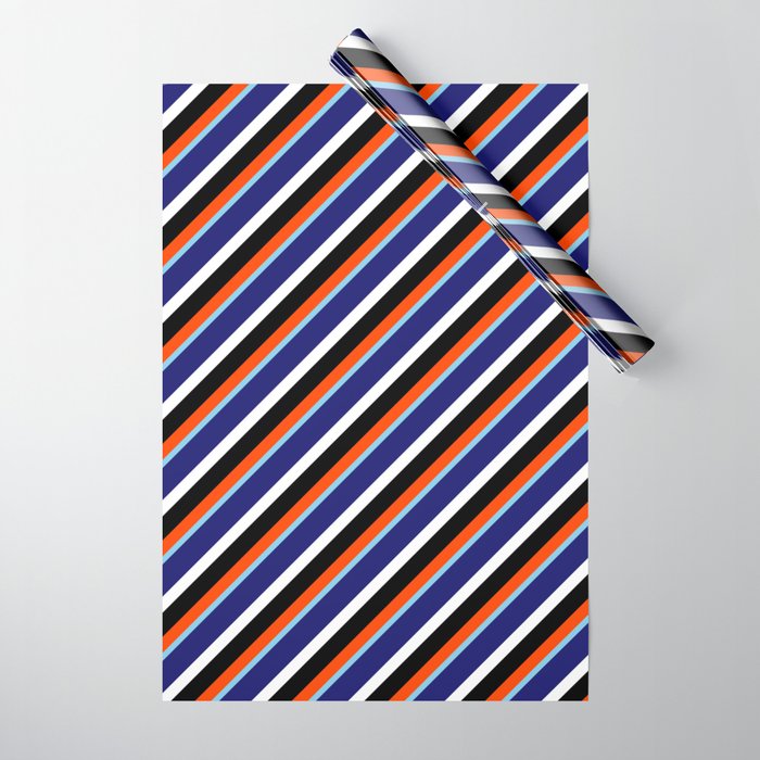 Red, Sky Blue, Midnight Blue, White, and Black Colored Lines/Stripes Pattern Wrapping Paper
